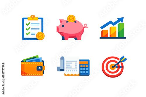 Financial Icons Set with Neon Glow