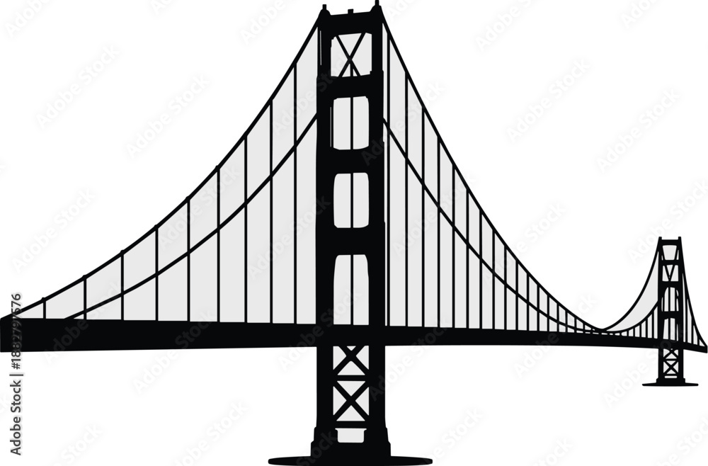 Obraz premium Golden Gate Bridge silhouette illustration landmark icon in San Francisco California famous travel destination structure design for tourism and engineering industry websites and architectural presenta