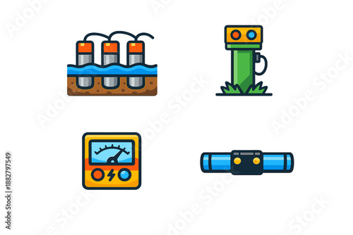 Set of Flat Icons for Industry and Technology