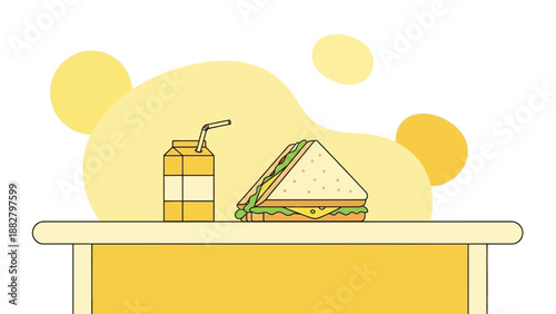 A Refreshing Lunchtime Still Life Featuring a Sandwich and a Carton of Juice