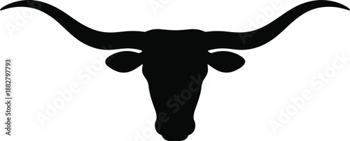 Longhorn bull head silhouette vector illustration iconic symbol cattle animal with long horns wild west farming ranching logo design element for agriculture livestock rodeo marketing business and bran