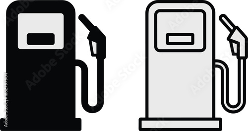 Gas Pump Icon Set Illustration Showing Fuel Dispenser in Black and White Outline Style for Petroleum Industry Automotive Service Energy Sector Graphic Design Projects Fueling Station Concept and Trans