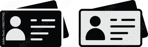 Identification card icon black and white vector graphic for corporate identity verification badge personal profile data access control security system employee id for presentations website ui design i