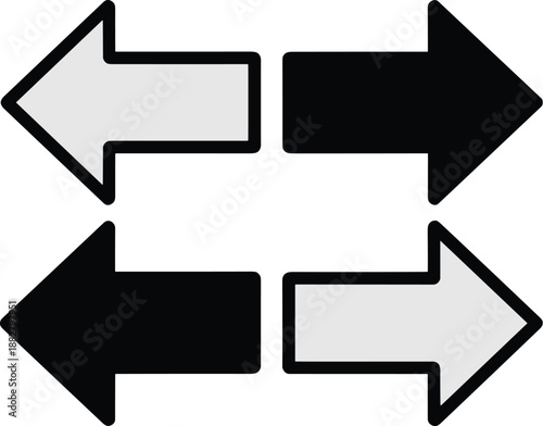 Black and White Arrows Pointing Different Directions in Opposite Orientation for Business Strategy Change Management Concept Reversal of Fortune Corporate Decision Making Direction Shift and Navigatio