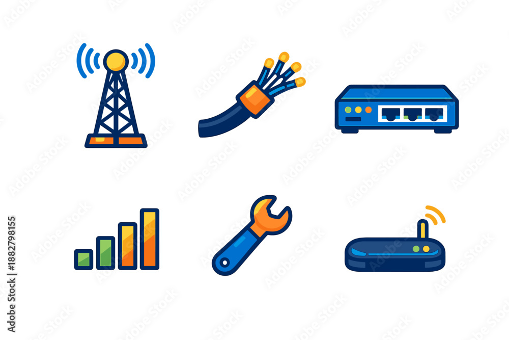 Fototapeta premium Set of technology icons with glow effect