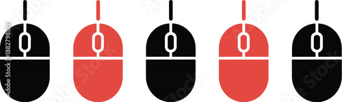 Computer mouse icon set in black and red color scheme for technology solutions IT services industry modern minimalist design graphic element for website user interface design presentations marketing m