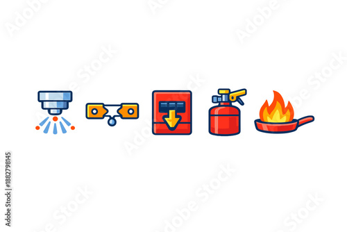 Fire safety icons on a blurred background