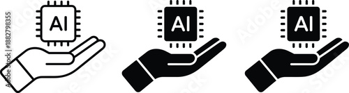 Modern artificial intelligence AI microchip processor in human hand vector illustration for technology industry innovation machine learning neural network future tech development software engineering