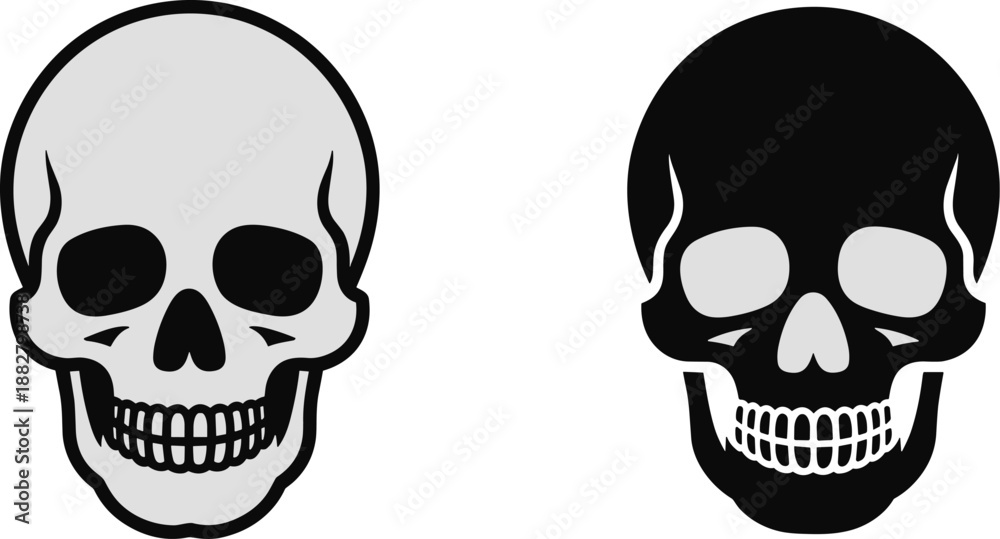 Obraz premium Skull graphic vector illustration set in black and white minimalist style for Halloween designs horror themes medical presentations educational resources spooky backgrounds gothic art dark concept tat