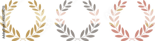 Elegant laurel wreath set in gold silver and rose gold metallic tones isolated on white background for luxury branding logo design elements wedding invitations stationery and awards presentations grap