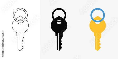 Set of keys concept vector illustration representing security access and protection for business property and personal privacy in financial industry and real estate as line art silhouette and color fo