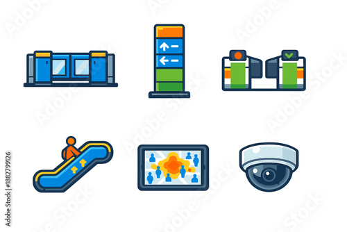Set of flat icons for transport and security systems