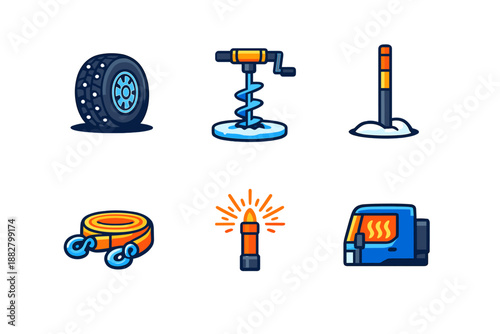 Winter outdoor activity icons set