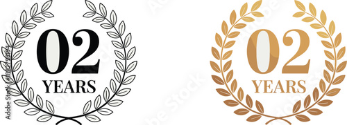 Elegant 2 Year Anniversary Laurel Wreath Illustration for Celebration Two Year Milestone Achievement Corporate Event Invitation or Business Success Branding Promotion Minimalist Design Graphic Resourc