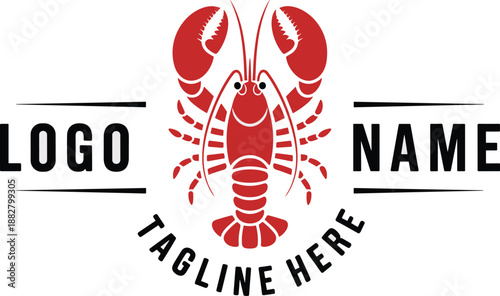 Bold red lobster logo design template for seafood restaurant branding seafood market advertising or coastal business identity featuring modern minimalist vector crustacean drawing for catering service
