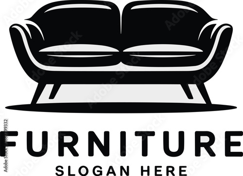 Modern black couch silhouette illustration logo design inspiration luxurious home furniture company branding contemporary interior decoration showroom advertisement stylish comfortable living room apa