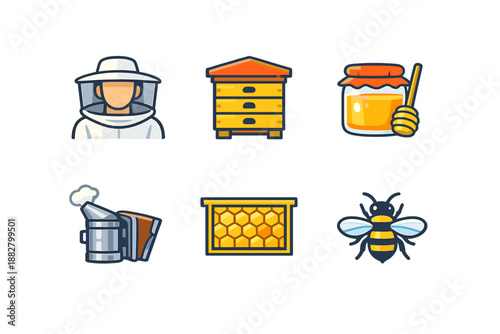 Beekeeping icons set