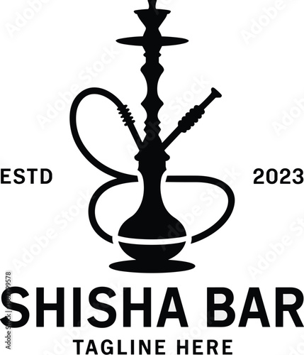Elegant shisha bar logo design estd 2023 vector illustration for hookah lounge modern branding oriental tobacco smoking traditional arabic culture nightlife graphic minimalist template for business ca