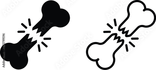 Broken bone fracture graphic icon isolated on white background orthopedic trauma skeletal injury medical healthcare symbol for x-ray diagnosis osteoporosis accident recovery physiotherapy clinic prese