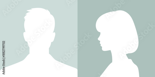 Anonymous faceless man and woman silhouette profile for user avatar placeholder on website or social media platform generic default headshot icon in modern vector illustration for business presentatio