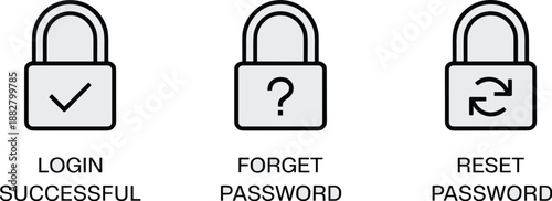 Security Access Icons for Login Password Reset on White Background for Website UI User Interface Design Mobile App Development Authentication Verification System Data Protection Concept Cybersecurity