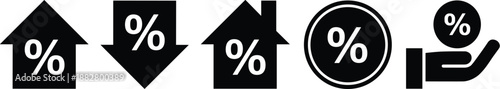 Mortgage Interest Rates Percent Icons Set Increasing Decreasing Home Loan Rate Hand Holding Percentage Symbol Graphic Illustration for Real Estate Market Finance Investment Banking Promotion Advertise