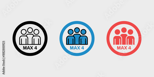 Maximum People Allowed Icon Set Illustration Indicating Limited Group Size Capacity Restriction in Black Blue and Red Colors for Social Distancing Guidelines and Safety Protocols in Business Environme