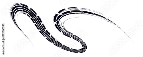 Tire track. Tyre mark of car, bike, motorcycle with grunge effect on white background.