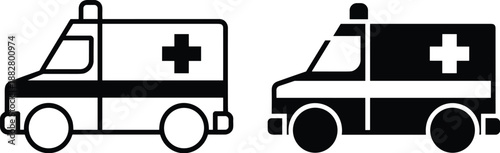 Ambulance Icon Vector Illustration Emergency Medical Vehicle Silhouette in Black and White Healthcare Transportation Symbol for Hospital Clinic First Aid Service Graphic Design Urgent Response Present