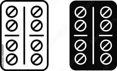 Pills in Blister Pack Medicine Healthcare Concept Treatment Pharmaceutical Medication Remedy Drug Capsules in Packaging for Sickness Illness Therapy Minimalist Vector Illustration Medical Supplies Doc