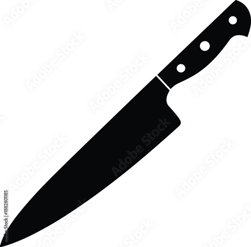 Sharp black chef's knife cutting tool for professional cooking and food preparation in restaurant kitchen culinary art illustration for recipe books and gastronomy blogs modern kitchenware design and