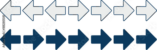 Directional arrow icons showing forward and backward movement in opposite directions for navigation guidance and progress indicators business strategy and decision making for marketing advertising and