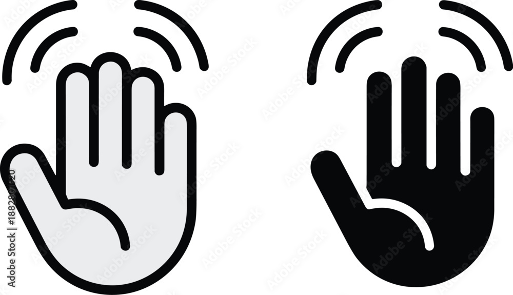 Fototapeta premium Waving hand icon set in minimalist style friendly greeting gesture with communication signal for social media interfaces apps websites and presentations modern line art design element vector illustrat
