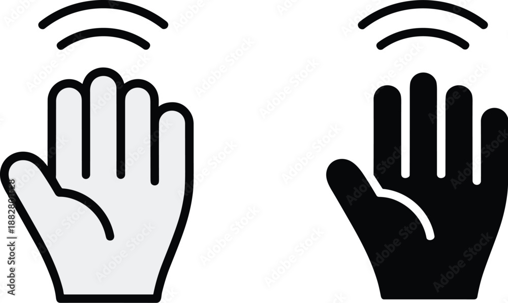 Obraz premium Hand sensor icon gesture control in black and white outline design for contactless technology interface user experience and smart device interaction modern vector illustration for app development or p