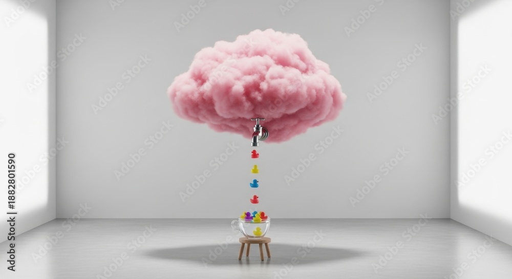 Naklejka premium Surreal Pink Cloud Tree Growing from a Chair