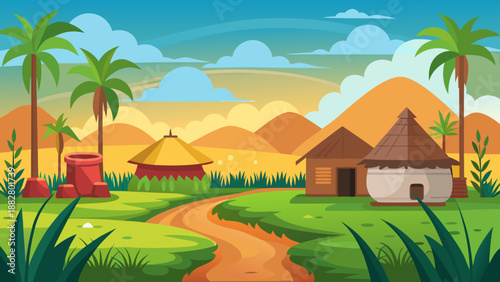 Tropical village landscape Vector