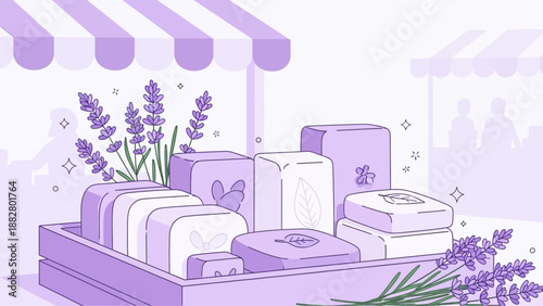 Artisanal Soap Display At A Lavender Market Stall With Aromatherapy Products