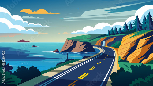 Coastal highway scenic drive Vector