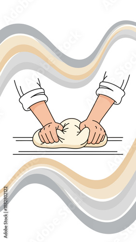 Artistic Depiction of Hands Kneading Dough for Culinary Creations and Baking