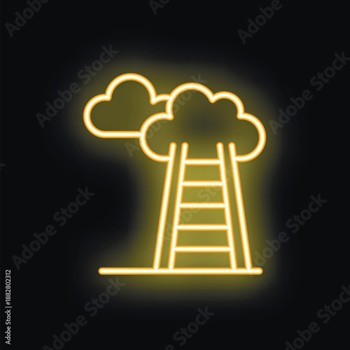 Neon ladder is leading to clouds in a conceptual illustration about success, goals and aspirations