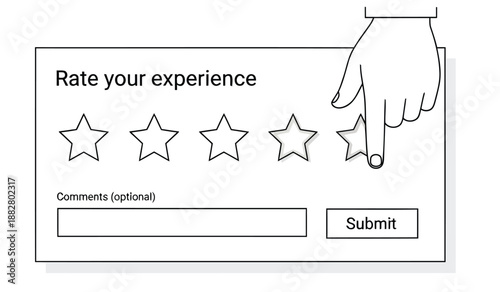 Hand pointing to rating stars for feedback survey on digital form