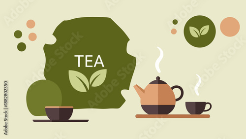 Aesthetic Vector Illustration of Tea Ceremony, Representing Relaxation and Herbal Delights