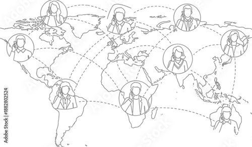 World map with diverse cultural icons and symbols on a white background globally