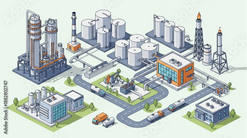 Industrial complex with various buildings and infrastructure.