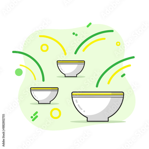 Arrangement Of Empty Bowls On Minty Green Backdrop For Decorative Elements