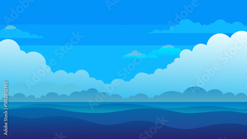 Serene blue sky with fluffy clouds Vector