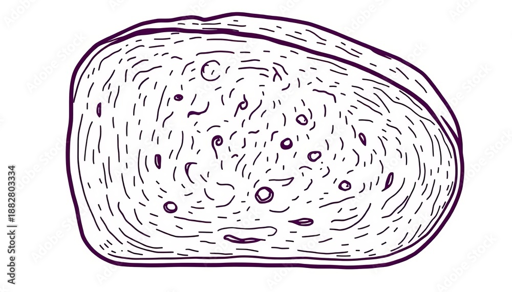 Obraz premium Simple line drawing of a loaf of bread, showcasing texture and crust details, illustration, baked goods