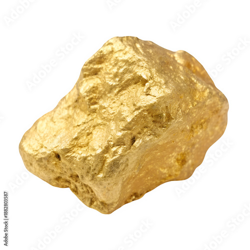 Pure gold nugget rock isolated on transparent background