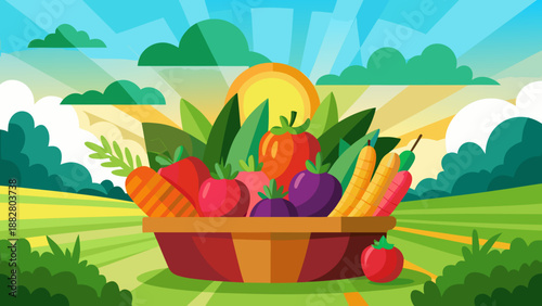 Vibrant basket of fresh produce Vector