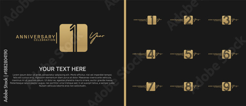 anniversary logo set with square. golden color on black background for celebration moment
